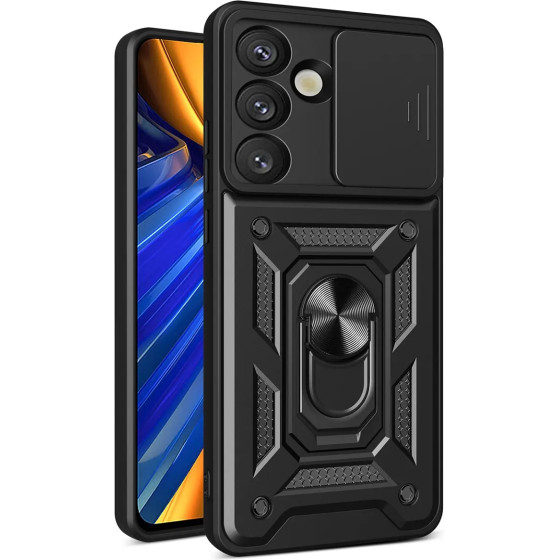 Hurtel Hybrid Armor Camshield Armored Case With Stand And Camera Cover For Xiaomi 15 Ultra 5G - Black - (Hybrid Armor Camshield Black Xiaomi 15 Ultra 5G)