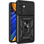 Hurtel Hybrid Armor Camshield Case With Stand And Camera Cover For Samsung Galaxy M16 5G / F16 5G - Black - (Hybrid Armor Camshield Black Sam M16 5G / F16 5G)