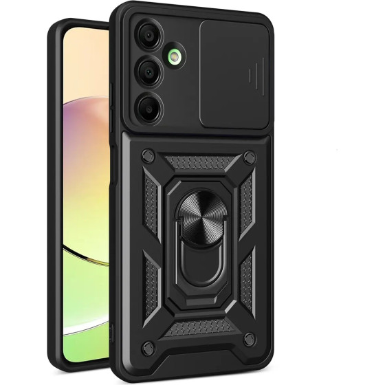 Hurtel Hybrid Armor Camshield With Camera Cover And Metal Ring For Samsung Galaxy A16 / A16 5G - Black - (Hybrid Armor Camshield Samsung A16 / A16 5G Black)