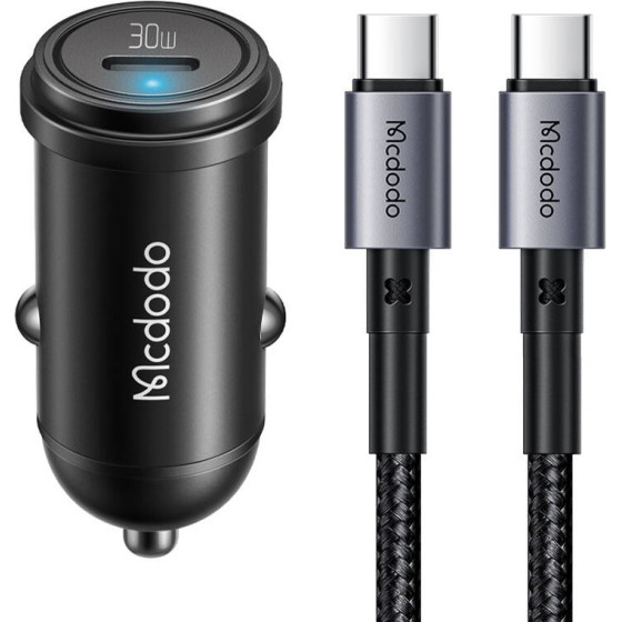 Mcdodo Car Charger 65W With Mini White USB-C Cable With E-Mark Chip 1m 100W (black) - (CC-7493)