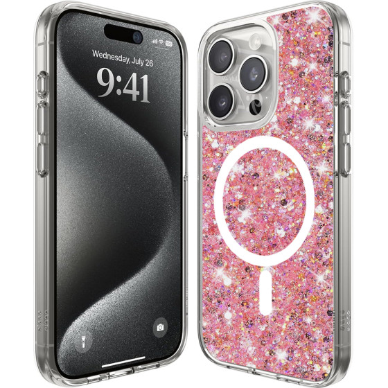 Techsuit - Sparkly Glitter Magsafe - Iphone 15 Pro - Pink
