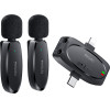 Yesido - (2 pack) Wireless Lavalier Microphones (KR15) - 3 In 1 Receiver, TC, Lighting, 3.5mm Jack, 2.4GHz - Black