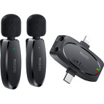 Yesido - (2 pack) Wireless Lavalier Microphones (KR15) - 3 In 1 Receiver, TC, Lighting, 3.5mm Jack, 2.4GHz - Black