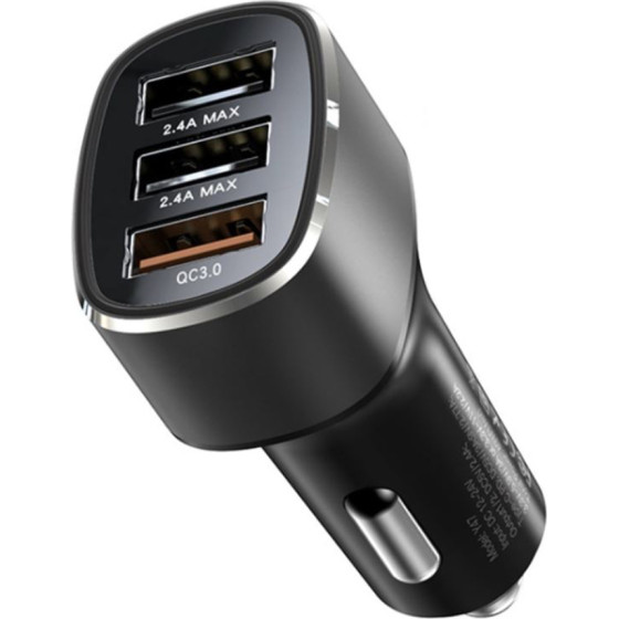 Yesido - Car Charger - 3x USB, 2.4A, Q.C3.0, Fast Charging, 42W - Black - (Y46)