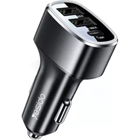Yesido - Car Charger - Dual USB, Type-C, Fast Charging, 49W, Aluminum Alloy - Black - (Y47)