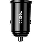 Yesido - Car Charger - USB, QC3.0, FCP, AFC, 18W, 3A - Black - (Y38)