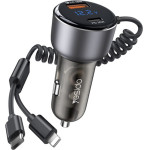 Yesido - Car Charger - USB, Type-C, With Cable Lightning, Type-C, Fast Charging, 60W, 120cm - Grey - (Y58)