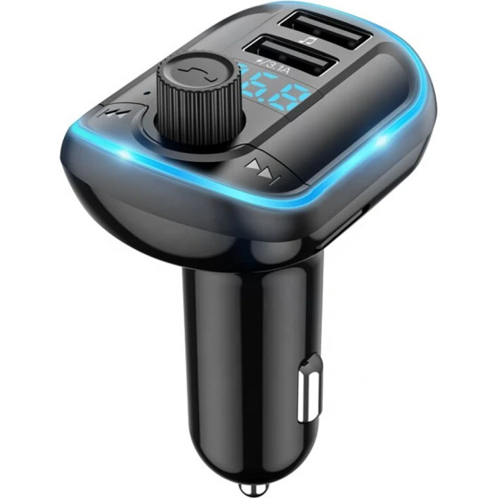 Yesido - Fm Modulator With Car Charger - 2xUSB-A, With Led Display, Rgb Light, 3.1A - Black - (Y44)