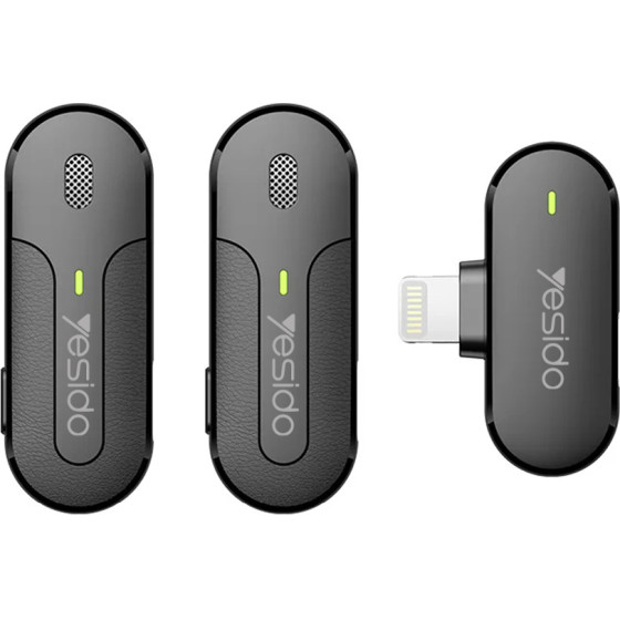 Yesido - Lavalier Microphone 2in1 - Lightning, 70mAh, Wireless, 2.4GHz - Black - (KR16)
