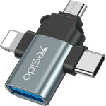 Yesido - Otg Adapter - Usb To Lightning, Micro-USB, Type-C, Plug & Play, 480MBps - Black - (GS15)
