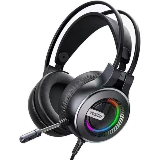 Yesido - Wired Headphones - For Gaming, Jack 3.5mm, With Microphone, Rgb Led Lights - Black - (EK02)