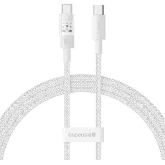 Baseus - Data Cable Gem - Type-C To Type-C, Super Fast Charging 100W, 1m - Moon White - (P10373000211-00)