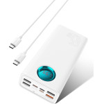 Baseus - Power Bank - 4x USB, Type-C, Lighting, Micro-USB, Fast Charge, 65W, 26800mAh, Cable USB-C - White - (P10022402223-00)