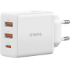 Baseus - Wall Charger - GaN, 2x USB, Type-C, Fast Charging, 30W - White - (P10111402213-00)