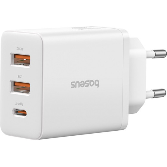 Baseus - Wall Charger - GaN, 2x USB, Type-C, Fast Charging, 30W - White - (P10111402213-00)