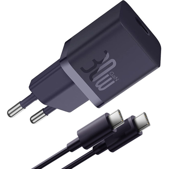 Baseus - Wall Charger - Type-C Cable Included, GaN, Type-C, Fast Charging, 30W, 1m - Midnight Purple - (P10110902523-00)