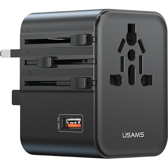 Usams Travel Charger Adapter CC309 2xUSB-C 25W 4in1 US/AU/EU/Uk Black - (CC309TC01)