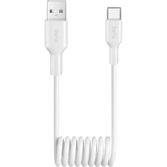 Puro 10W USB-A - USB-C Spiral Cable 1m - White - (PUCAC10WSPWHI)