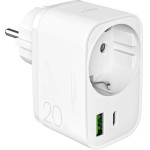 Puro 20W Power Delivery Charger With Schuko Plug And Socket 1x USB-C + 1x USB-A - White - (PUTCSPUSBAC20WWHI)