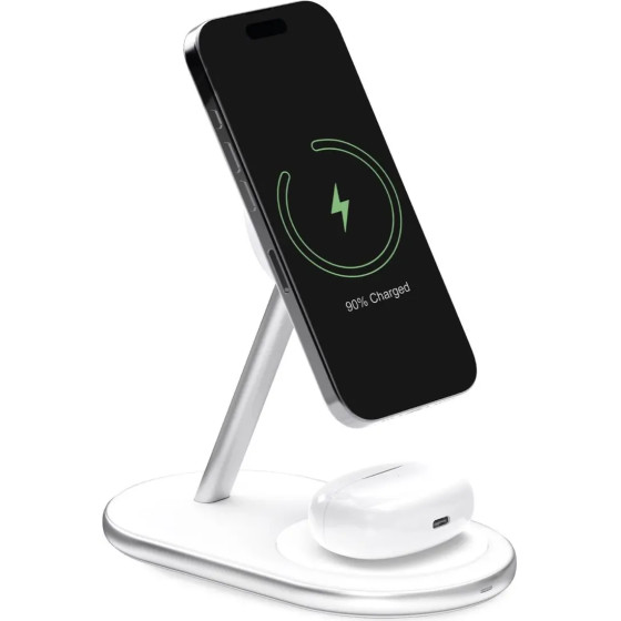 Puro 2in1 Mag Station Wireless Charging Station For Phone And Headphones - White - (PUFCCSQIMAG5WHI)