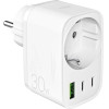 Puro 30W Power Delivery Charger With Schuko Plug And Socket 2x USB-C + 1x USB-A - White - (PUTCSPUSBA2C30WWHI)