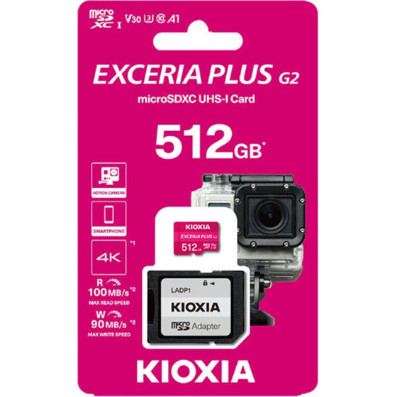 Kioxia 4K Micro Sd GEN2 512GB Exceria Plus Uhs I U3 With Adapter - (LMPL2M512GG2)