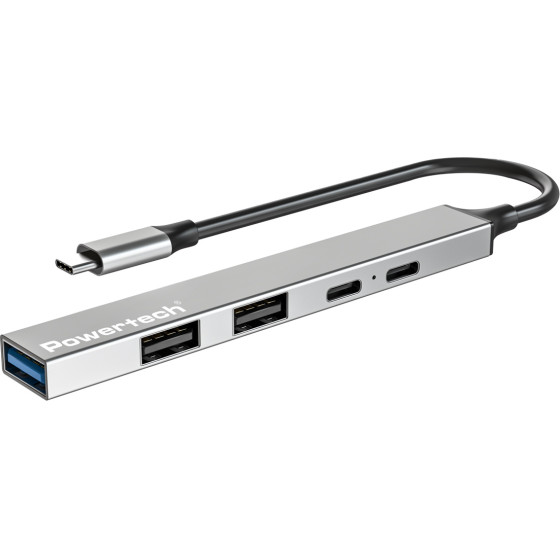 Powertech Usb Hub 5x �����, Usb 3.2, 5Gbps, 100W, USB-C �������, ���� - (PT-1414)