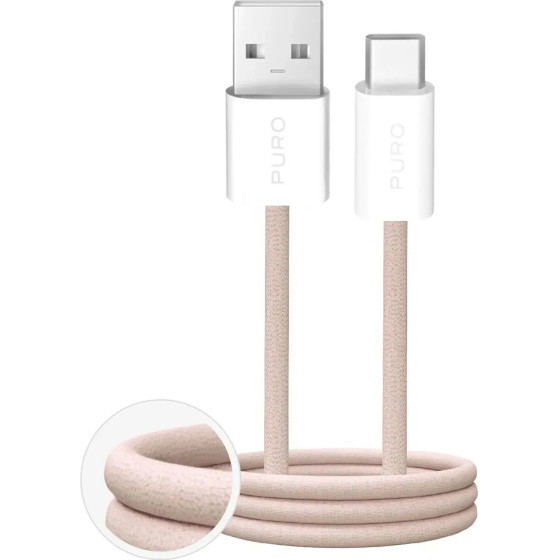 Puro Fabrik 10W Braided Cable USB-A - USB-C 1.5m - Beige - (PUCAC10WFABK415MTBEG)