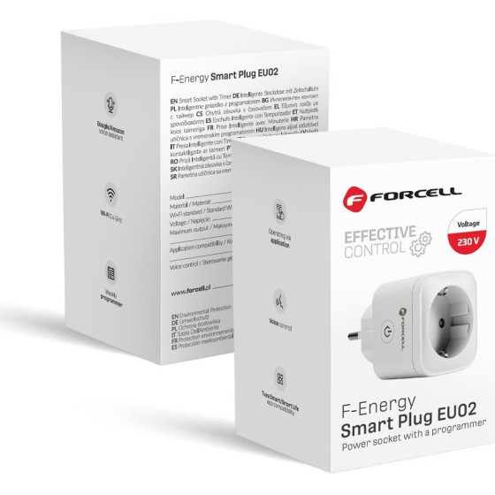 FORCELL F-Energy EU02 Smart Plug 230V With WiFi, Programmer And Tuya/Amazon Alexa Support - white