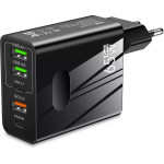 Techsuit - Premium Wall Charger Pentaxpower (CHC1) - 3x USB, 2x Type-C Pd 25W, 65W, GaN, Fast Charge - Black