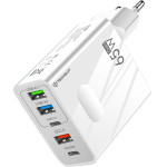 Techsuit - Premium Wall Charger Pentaxpower (CHC1) - 3x USB, 2x Type-C Pd 25W, 65W, GaN, Fast Charge - White