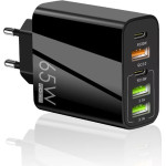 Techsuit - Premium Wall Charger Pentaxpower (CHC2) - 3x Usb Qc 3.0, 2x Type-C Pd 20W, 65W, GaN, Quick Charge - Black