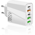 Techsuit - Premium Wall Charger Pentaxpower (CHC2) - 3x Usb Qc 3.0, 2x Type-C Pd 20W, 65W, GaN, Quick Charge - White