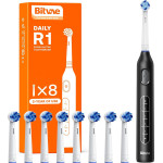 Bitvae - Electric Toothbrush (BVR1) - Soft, with 8 Heads, Smart Timer, Clean/Sensitive/White/Gum Care/Tongue Modes - Black