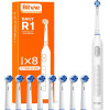 Bitvae - Electric Toothbrush (BVR1) - Soft, with 8 Heads, Smart Timer, Clean/Sensitive/White/Gum Care/Tongue Modes - White