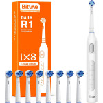 Bitvae - Electric Toothbrush (BVR1) - Soft, with 8 Heads, Smart Timer, Clean/Sensitive/White/Gum Care/Tongue Modes - White