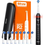 Bitvae - Electric Toothbrush (BVR2) - with 8 Heads, Smart Timer, Pressure Sensor, Travel Case, 5 Modes, Rechargeable - Black