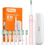 Bitvae - Electric Toothbrush (E11) - Ultrasonic, 8 Heads, Travel Case, White/Clean/Sensitive/Polish/Massage Modes - Pink