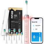 Bitvae - Electric Toothbrush (S2 Smart) - Ultrasonic, Soft, 8 Heads, Case, Red Light Pressure Sensor, 5 Modes, 1400mAh - Pink