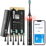 Bitvae - Electric Toothbrush (S2 Smart) - Ultrasonic, Soft, 8 Heads, Case, Red Light Pressure Sensor, 5Modes, 1400mAh - Black
