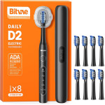 Bitvae - Electric Toothbrush Daily (D2) - Ultrasonic, 8 Heads, Case, Timer, 5 Modes, W-shape Bristles, Rechargeable - Black