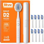 Bitvae - Electric Toothbrush Daily (D2) - Ultrasonic, 8 Heads, Case, Timer, 5 Modes, W-shape Bristles, Rechargeable - White