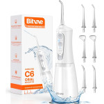 Bitvae - Water Flosser (BVC6) - Larger 300ml Size, with 6 Jet Tips, 3 Modes, 5 Intensities, Rechargeable - White