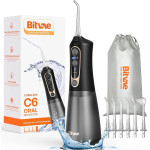 Bitvae - Water Flosser (C6) - Larger 300ml Size, with 6 Jet Tips, 3 Modes, 5 Intensities, Rechargeable - Black / Gold
