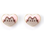 Carat Shop Pusheen - The Cat Pink Enamel And Gold Heart Stud Earrings (PTCE0104)
