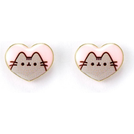 Carat Shop Pusheen - The Cat Pink Enamel And Gold Heart Stud Earrings (PTCE0104)