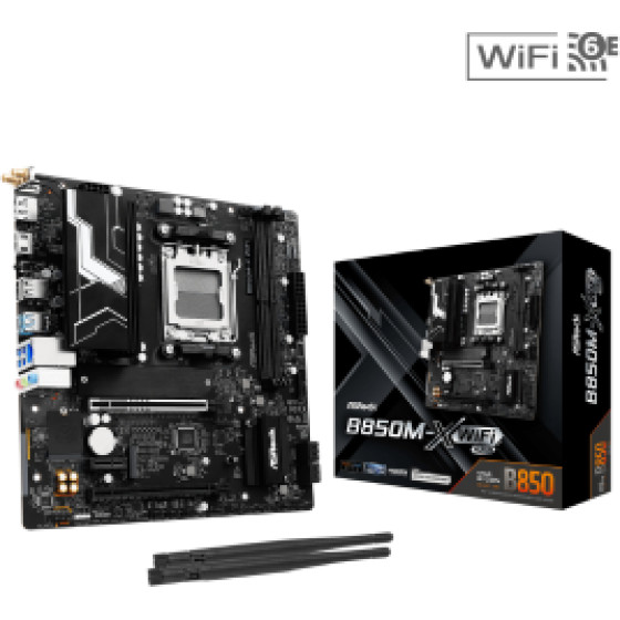 Asrock Mb Socket Amd AM5, Cs Amd B850, 2 Dimm Sockets DDR5, HDMI/DP, PCI-E Gen 5.0, 2.5G LAN, MICRO-ATX, 3YW. - (B850M-X Wifi R2.0)
