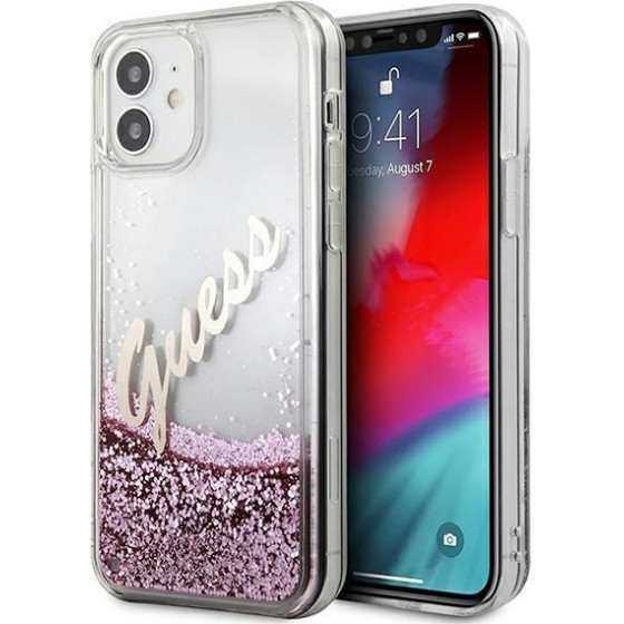 Guess GUHCP12SGlvspi Iphone 12 Mini 5,4'' rozowy/Pink Hardcase Glitter Vintage Script