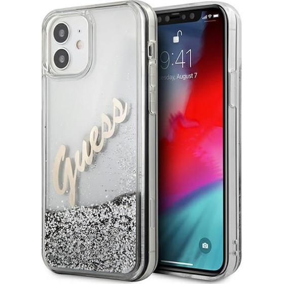 Guess GUHCP12SGlvssi Iphone 12 mini5,4'' srebrny/Silver Hardcase Glitter Vintage Script