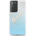 Guess GUHCS21LPcuglsbl S21 Ultra G998niebieski/Blue Hardcase Glitter Gradient Script